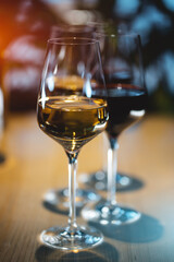 collection of luxury red and white French or Italian wine in bottle and glass