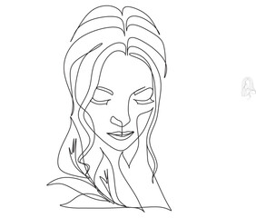 Printable one line woman drawing. Line Art Woman. Portrait minimalistic style.One line vector illustration.