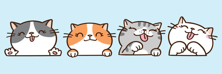 Vector Illustration of Cartoon Cat Head Characters on Isolated Background