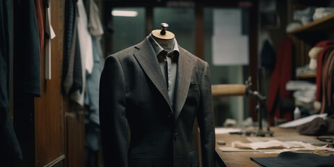 Fototapeta na wymiar Jacket in tailor shop Generated AI