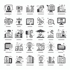 Icon set for online education and distance learning