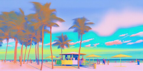 Fototapeta na wymiar Miami Beach Scene Artistic Design Generative AI