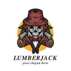 Lumber jack Skull Head Mascot Logo Vector