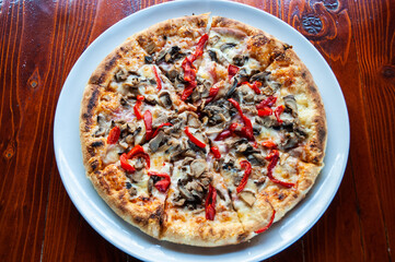 Top view of traditional Italian pizza.