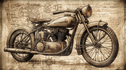 Retro style motorcycle design drawings Generative AI - obrazy, fototapety, plakaty