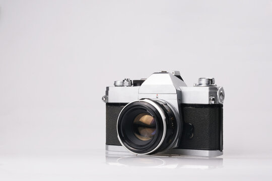 SLR vintage camera 35mm isolated on white background