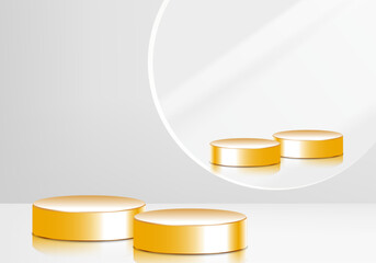 3d background products display golden podium scene with geometric platform stand to show cosmetic products. Stage showcase on pedestal display studio