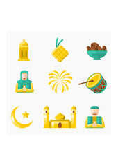 Editable Shiny Eid Fitr Vector Illustration Icon Pack for Islamic Festival Related Design