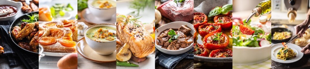 All sorts of different read-made meals in a single food concept banner size photo