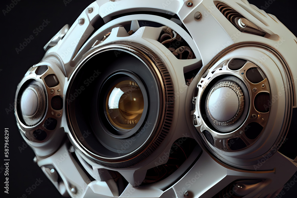 Poster futuristic green cyber eye with 3d rendering showcases technology and electronics concept. modern an