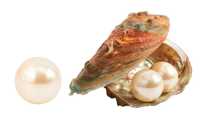 Pearl on shell on transparent background.