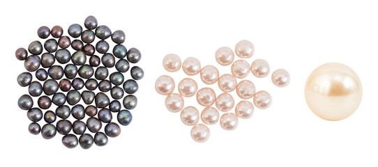Black ,pink and cream pearls on transparent background.top view.