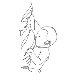 Abstract mother with a child in continuous one line drawing art style. Mother`s Day card. Woman hugging her baby. Happy motherhood concept.
