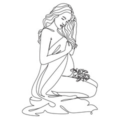 Woman Line drawing vector. Pregnant woman and motherhood Line art