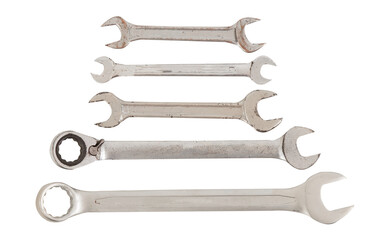 Old wrench on transparent background.