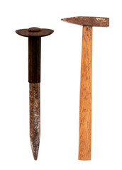 Hammer and pin on transparent background.