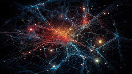 Visualization of artificial intelligence with neural connections, science background. Generative AI