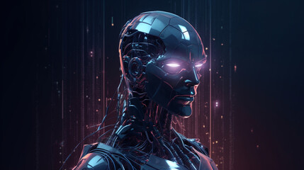 Obraz na płótnie Canvas Visualization of artificial intelligence, cyborg head created with Generative AI technology