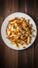 A Plate with Poutine in a Rustic Setting