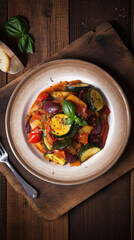 A Plate with Ratatouille in a Rustic Setting