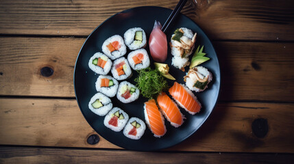 Fototapeta na wymiar A Plate with Sushi in a Rustic Setting