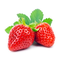 Strawberry with leaves on white backgrounds. AI generated.
