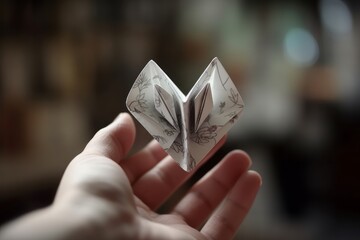 Close-Up Of Hand Holding a Paper  Heart Shape - Generative AI Illustration