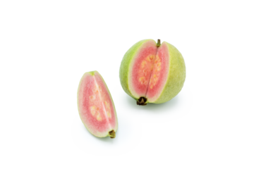 Close up of Pink guava fruits with isolated on transparent background, PNG	