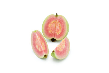 Close up of Pink guava fruits with isolated on transparent background, PNG	
