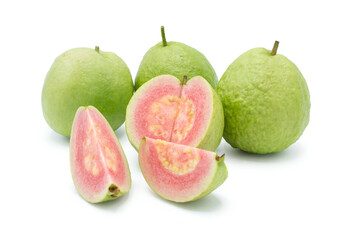 Close up of Pink guava fruits with isolated on transparent background, PNG	