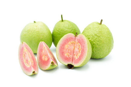 Close up of Pink guava fruits with isolated on transparent background, PNG	
