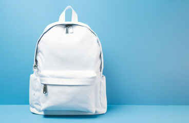 white backpack on blue background,ai generated