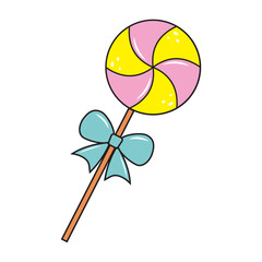 lollipop with a bow. Color isolated vector illustration in cartoon style.