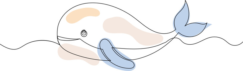 whale sketch, one continuous line drawing, vector