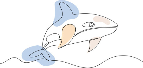 killer whale sketch, one continuous line drawing, vector