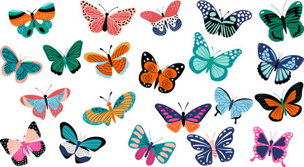 set of butterflies in flat style isolated vector