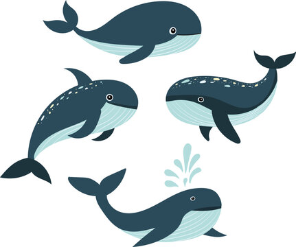 set of whale in flat style isolated vector