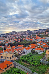 Naklejka na ściany i meble A beautiful view from a height of the houses on the slope of the island of Madeira.