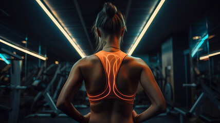 Fototapeta na wymiar Fitness woman in the gym, Back muscles, Beautiful body, Workout, Generative AI