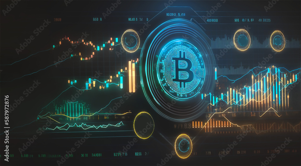 Poster bitcoin with information graph. financial and investment concept. generative ai content. close-up