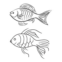 Vector illustration of a fish line art on white