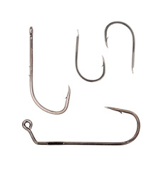 Set of fishing hooks isolated on a white background.