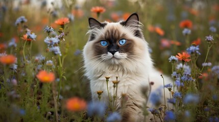 Naklejka na ściany i meble AI Capture the timeless elegance and beauty of our feline friends with stunning portraits of a handsome cat, showcasing their grace, charm, and distinctive personalitie