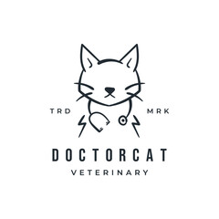 Cat doctor with stethoscope. Animal pet medical health care veterinary logo icon vector illustration