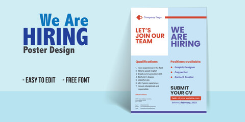 We Are Hiring Poster Job hiring flyer poster Recruitment poster Recruitment Poster Vector