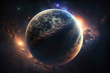 Fototapeta na wymiar Beautiful planet with stars around.Created with Generative Ai technology.