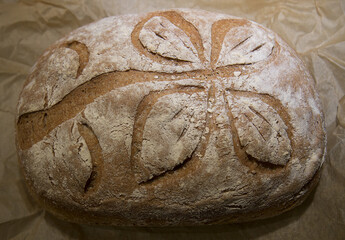 Homemade bread with flower patern