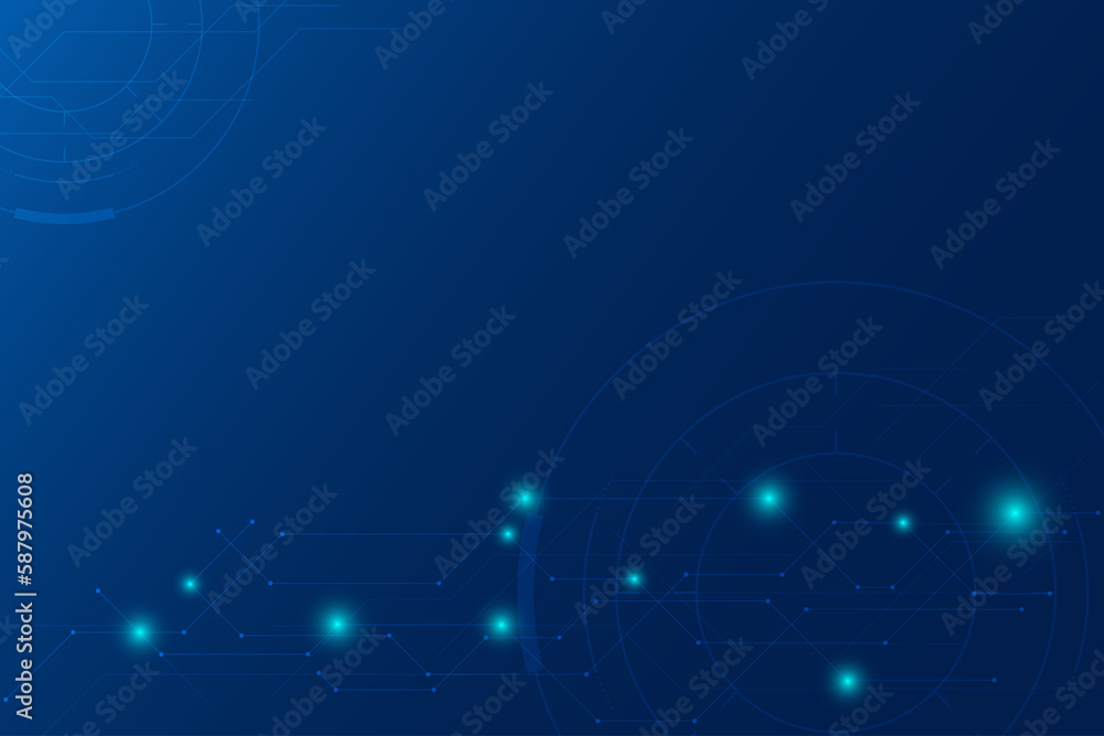 Poster line of circle light on blue template. technology background with line and dot connection. minimal b