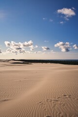 Beautiful holiday seaside landscape. Moving dunes in the desert in Slowinski National Park in Leba, Poland.