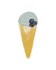 Watercolor illustration ice cream. Calm colors. On isolated background. Can be used for stationery design, clothing print, phone case design, phone screen wallpaper